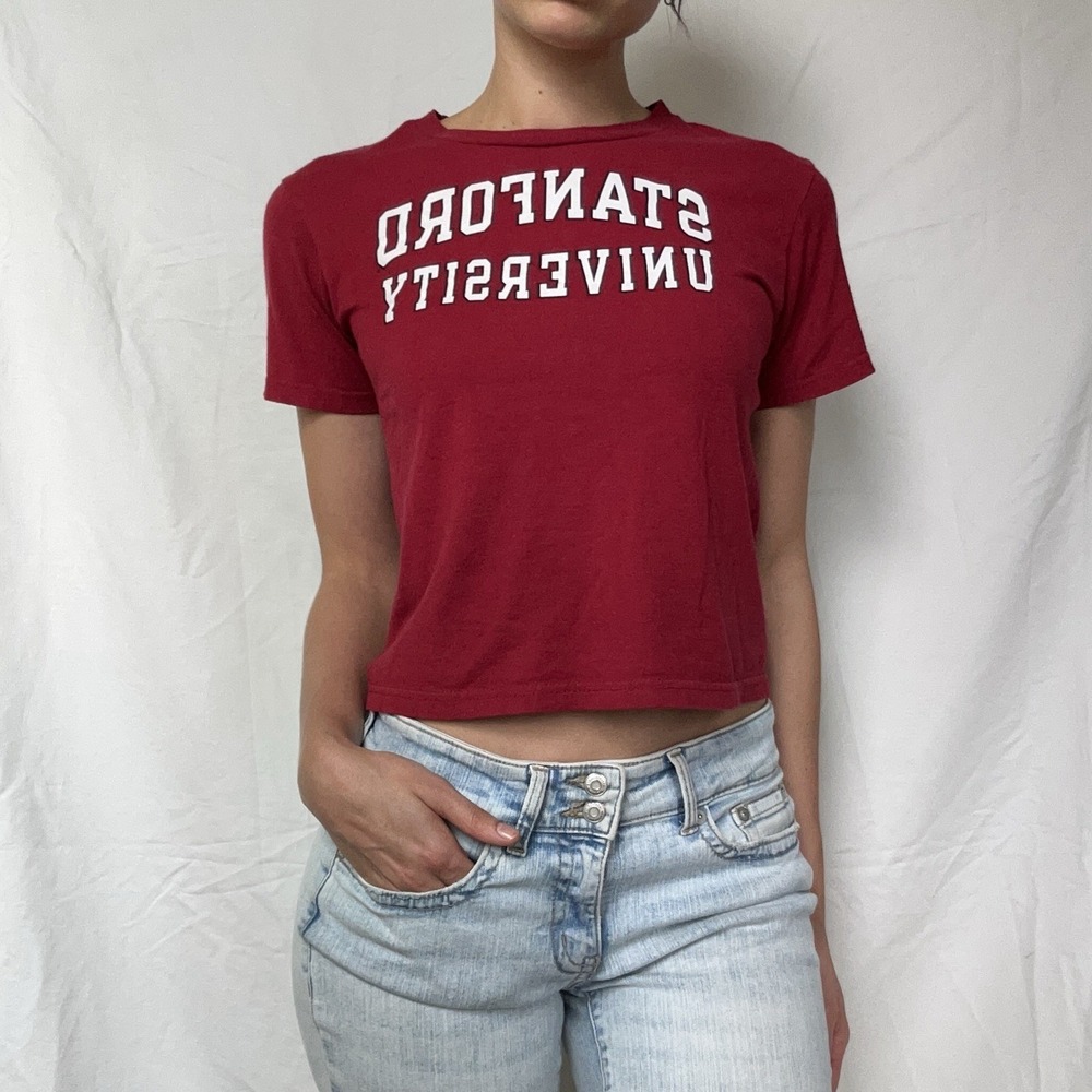 Y2K Champion Stanford University Baby Tee Shirt 2000s Preppy Sporty